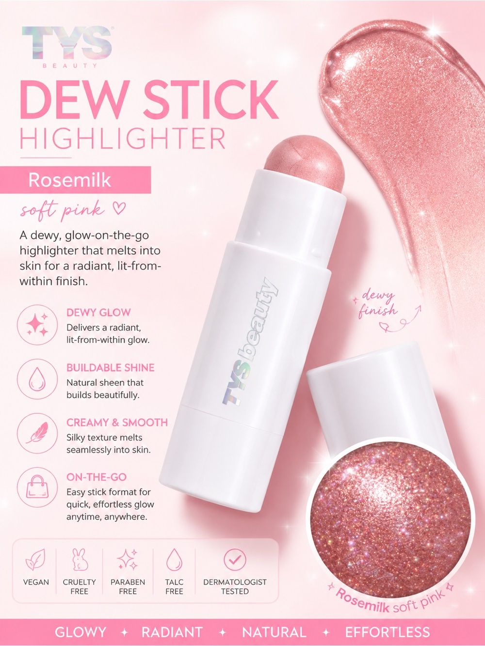 TYS Dew Stick Highlighter - Rosemilk Soft Pink
